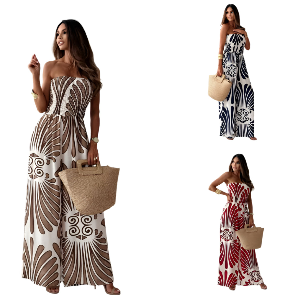 Kamryn | Printed Tube Top Waisted Wide-leg Trousers