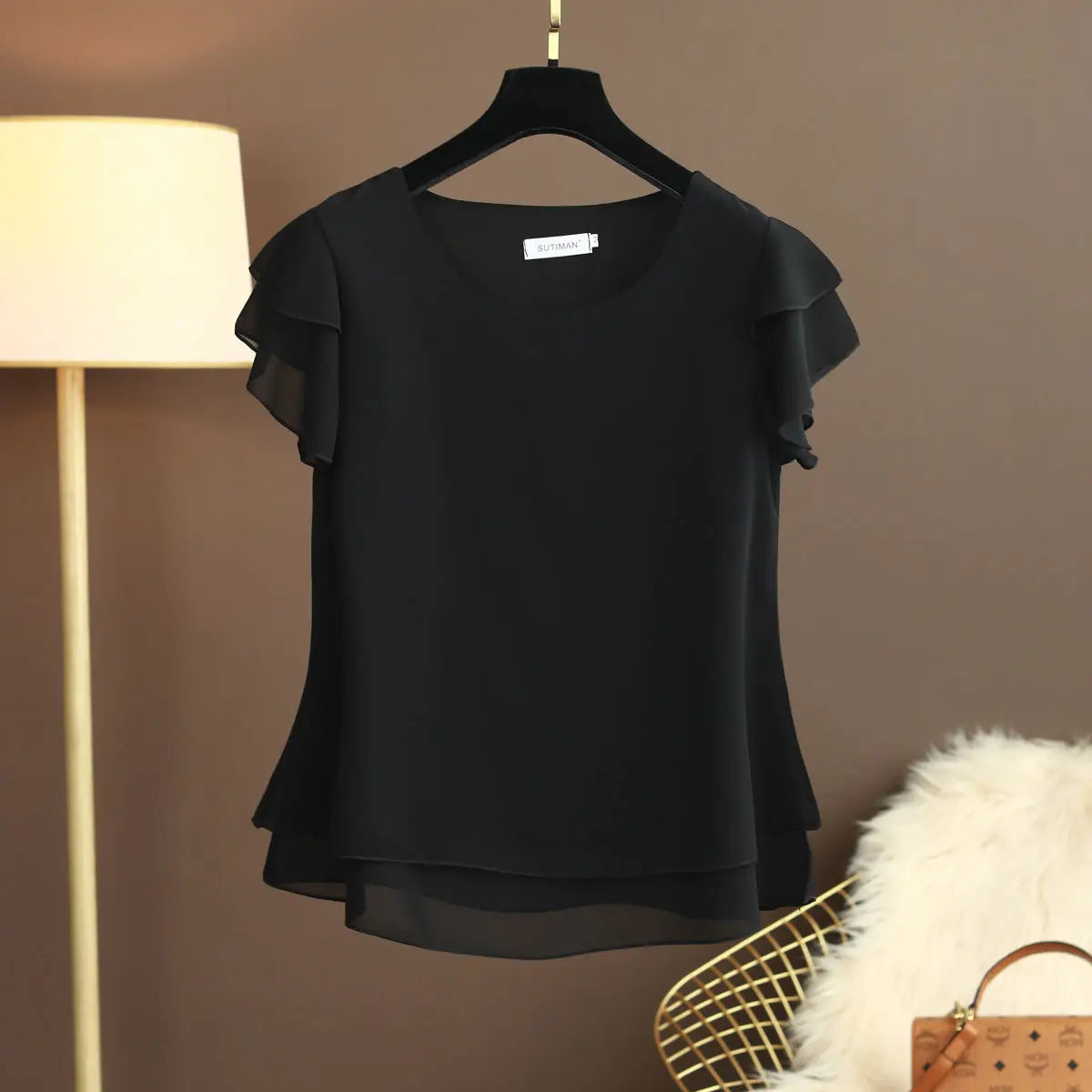 New Summer Women Blouse Loose O-Neck Chiffon Shirt Female Short Sleeve Blouse Oversized Shirts womens tops and blouses Top - TrendHavenCo