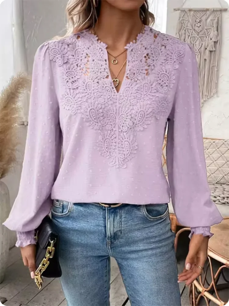 Lucy | Sexy Lace Long Sleeved V-neck T-shirt - TrendHavenCo