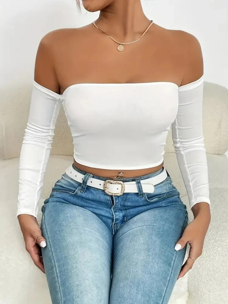 Skye | Off Shoulder Long Sleeve Crop Top