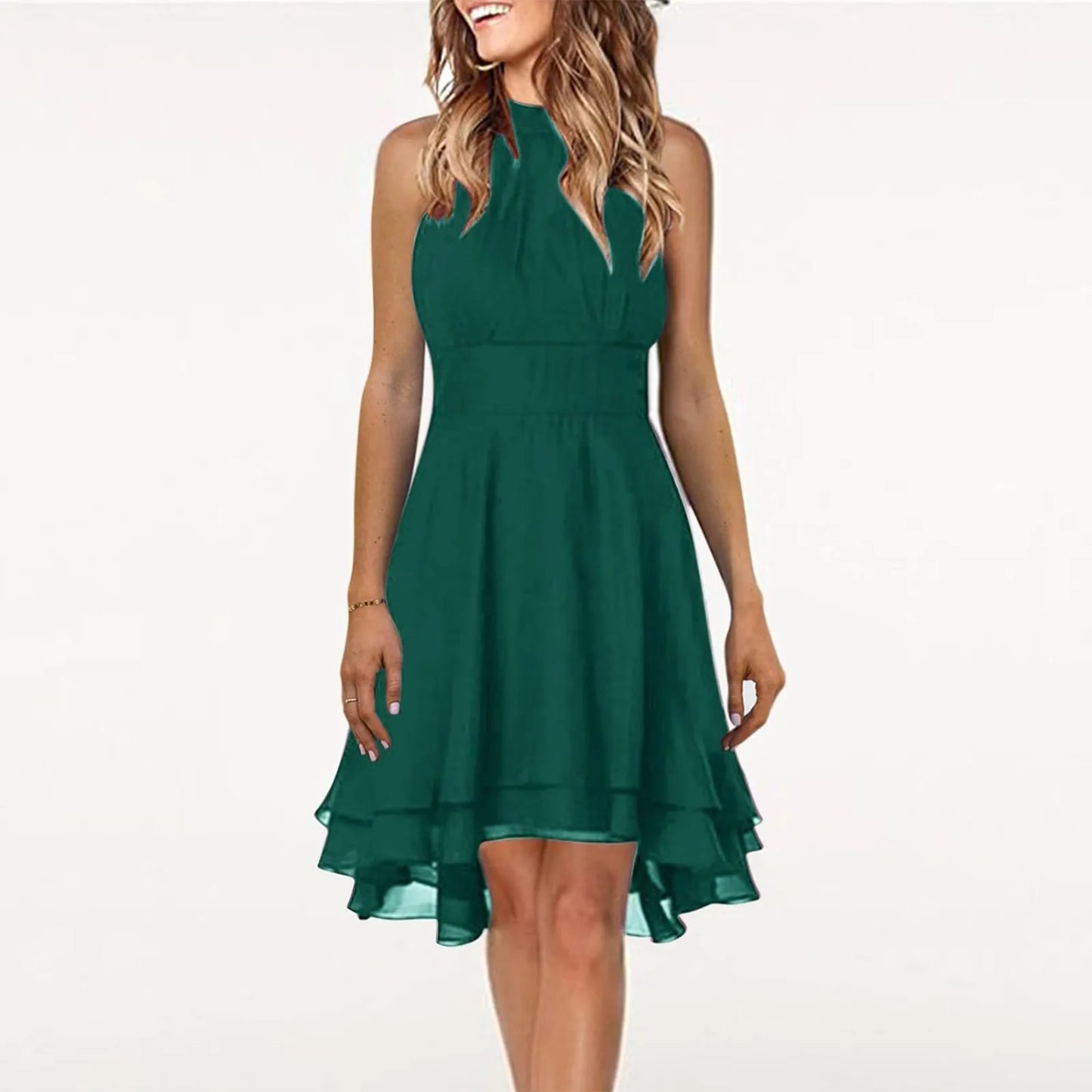 Regina | High Waist Sexy Cropped Layered Solid Halter Dress