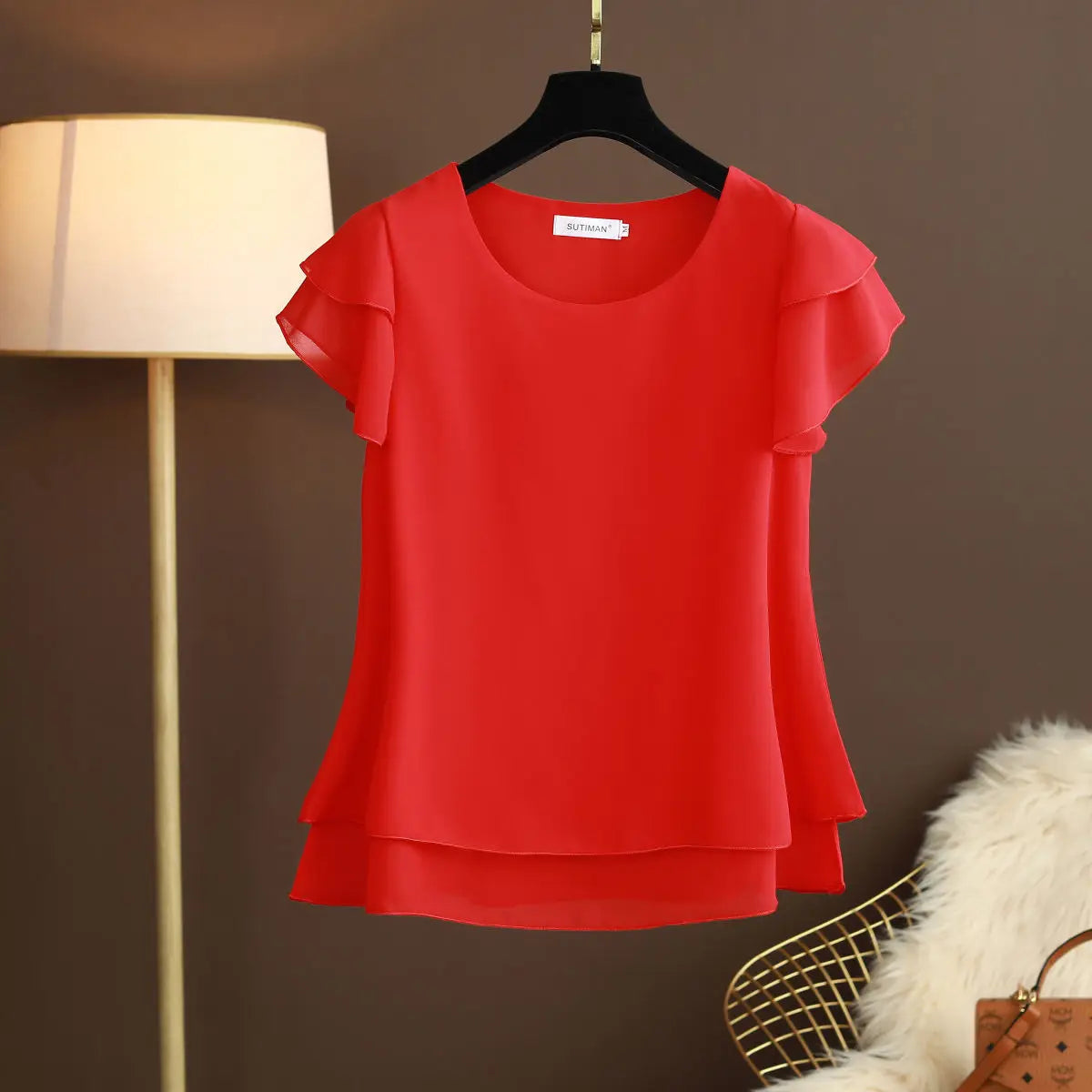 New Summer Women Blouse Loose O-Neck Chiffon Shirt Female Short Sleeve Blouse Oversized Shirts womens tops and blouses Top - TrendHavenCo