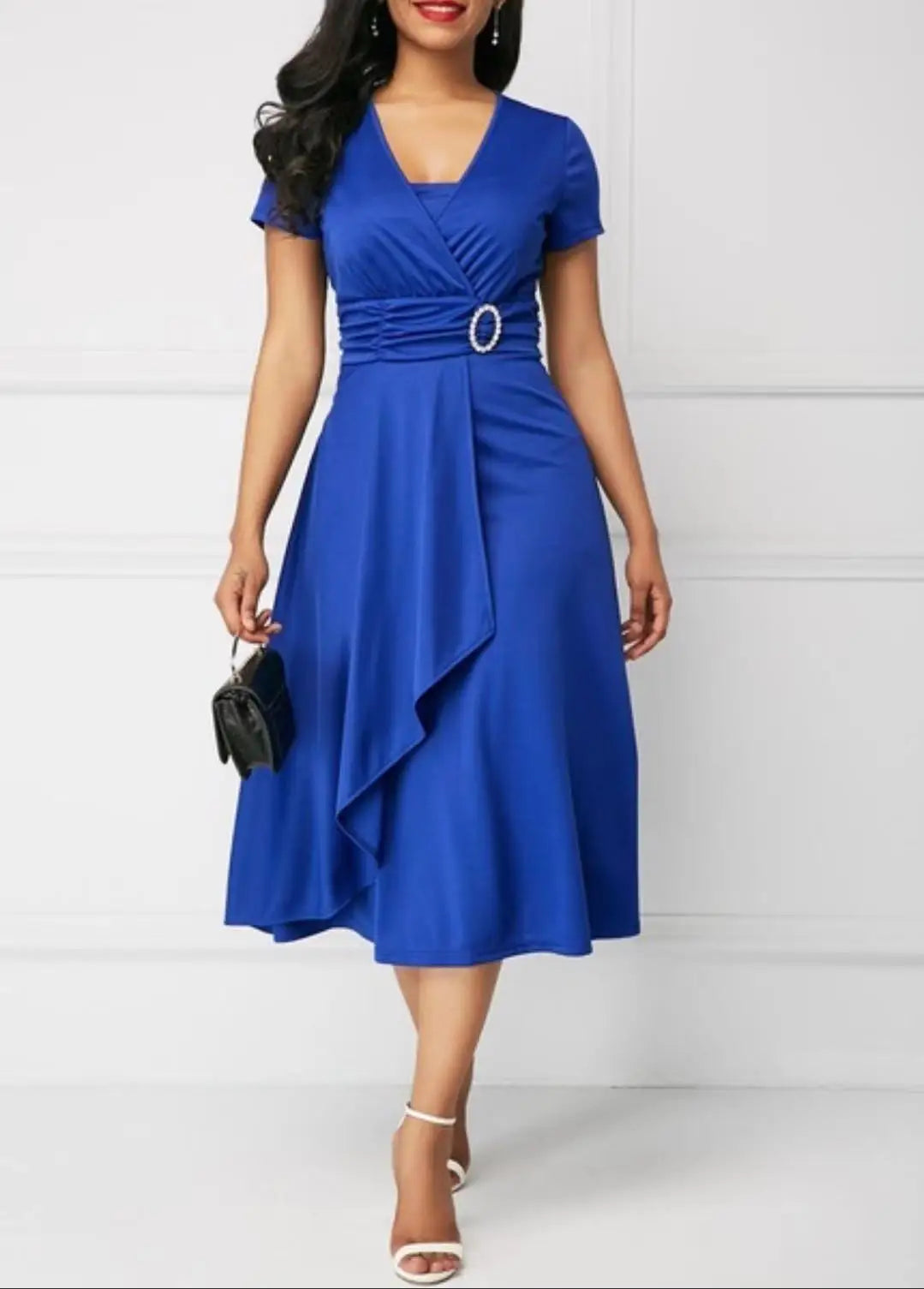 Poppy | Short Sleeve V Neck Asymmetric Hem Dress