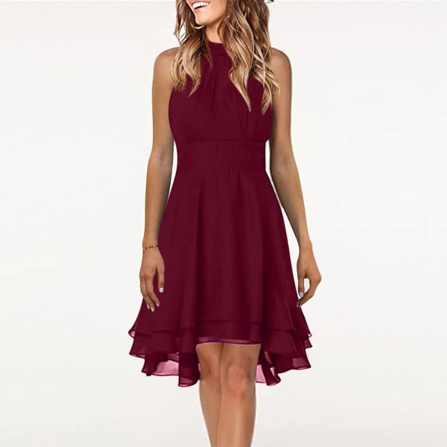 Regina | High Waist Sexy Cropped Layered Solid Halter Dress
