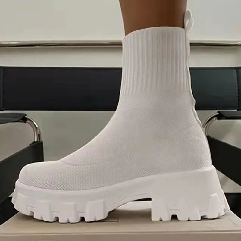 Elizabeth | Short Knitting Platform Boots - TrendHavenCo