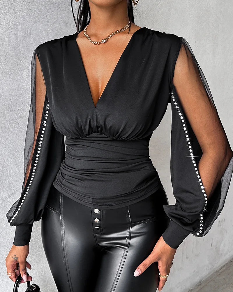 Lucy | Deep V Neck Pullover Shirt - TrendHavenCo