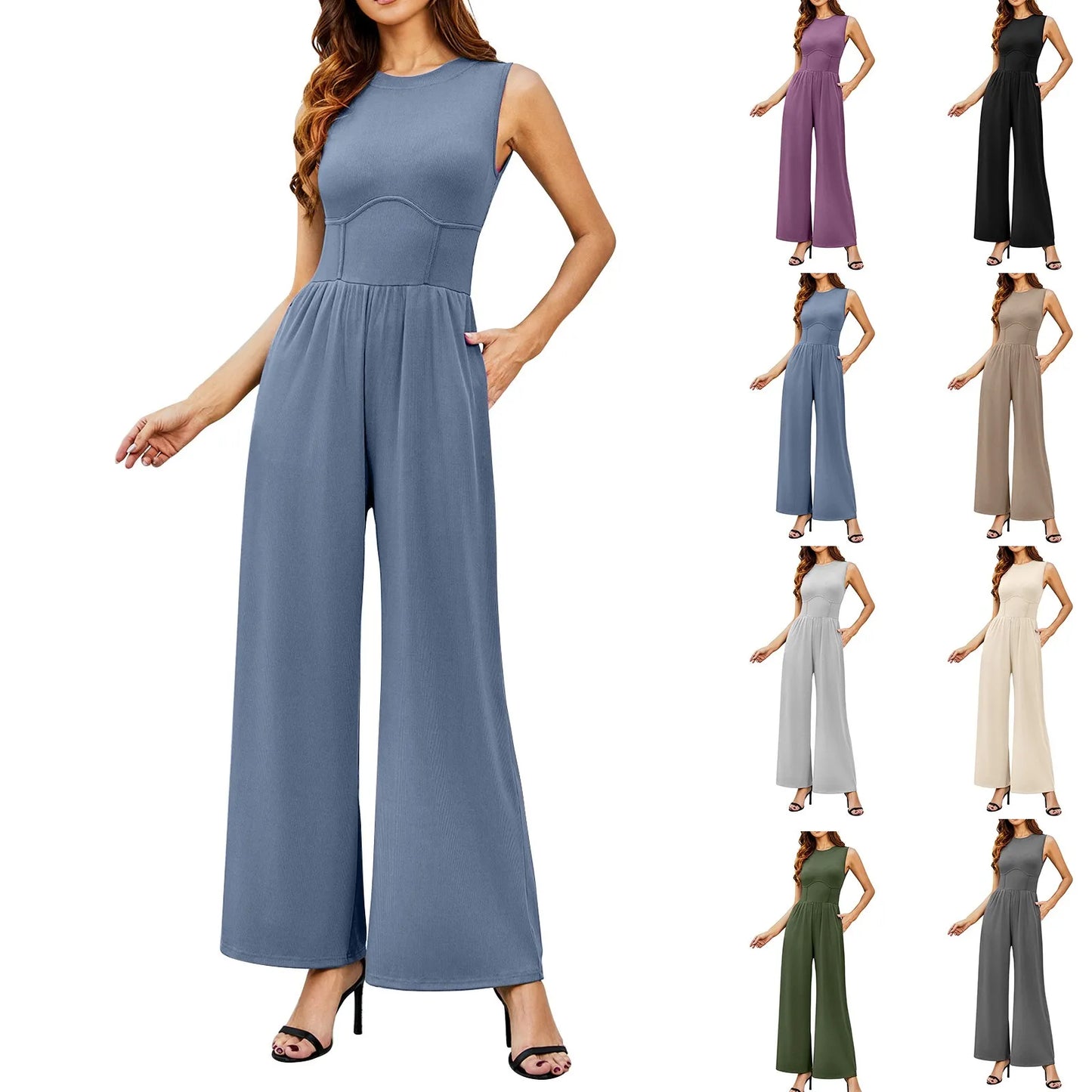 Nalani | Sleeveless Tank Top Wide Leg Pants Romper