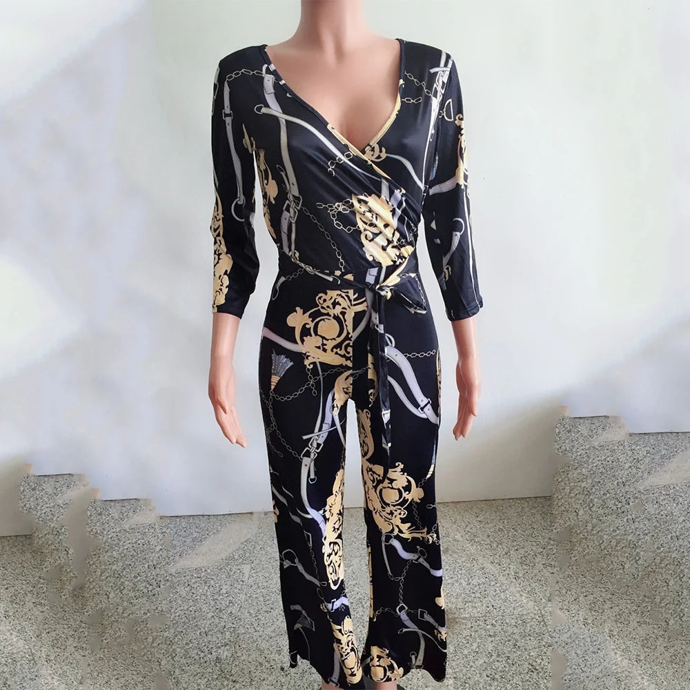 Rosalia | V-neck long sleeved printed jumpsuit