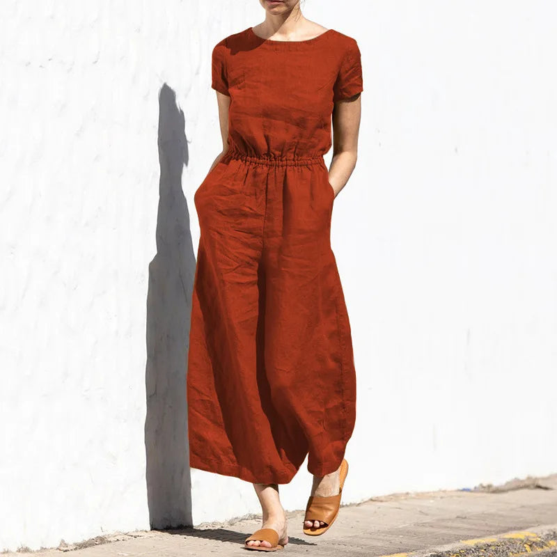 Jazlyn | O Neck Short Sleeve High Waist Wide Leg Pants