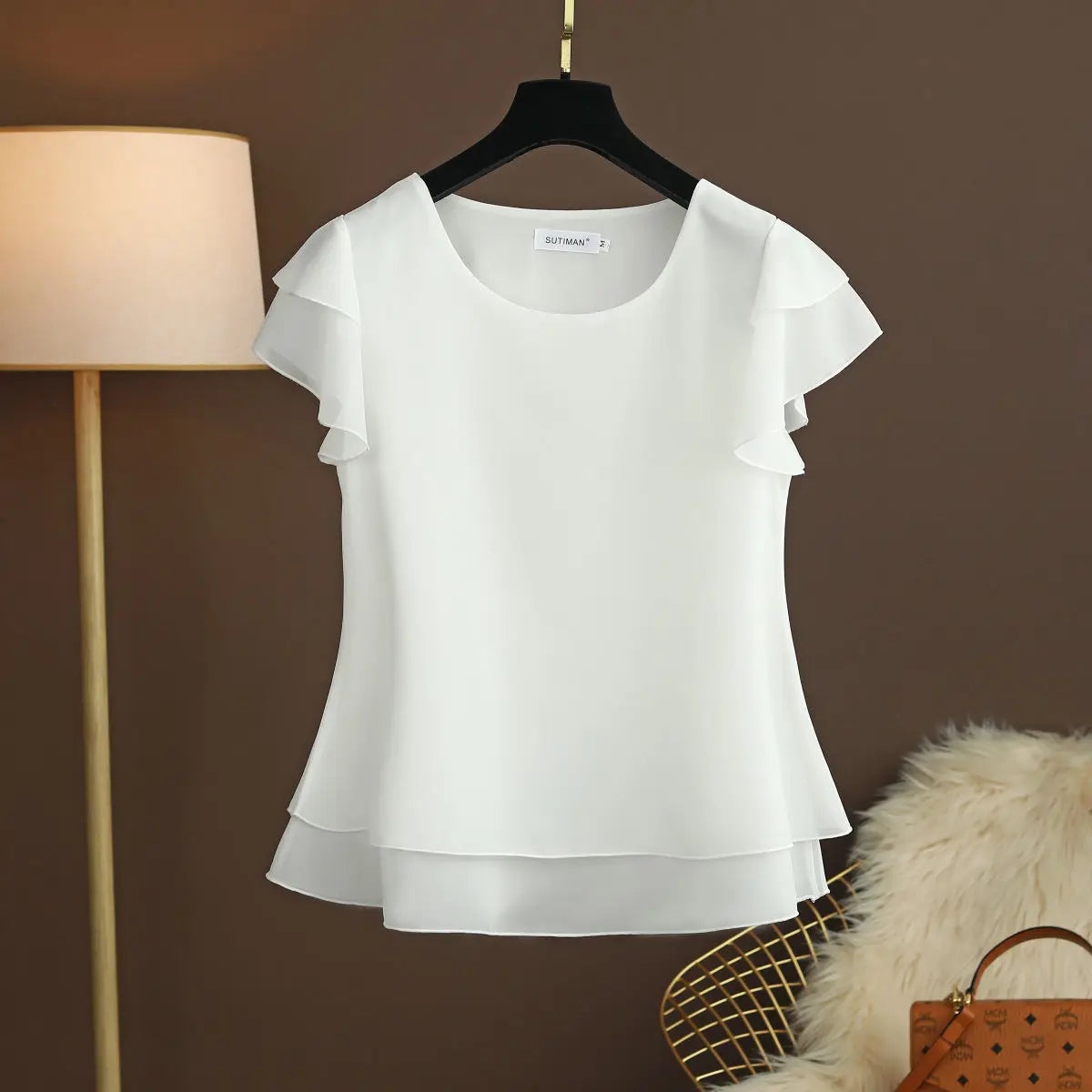 New Summer Women Blouse Loose O-Neck Chiffon Shirt Female Short Sleeve Blouse Oversized Shirts womens tops and blouses Top - TrendHavenCo