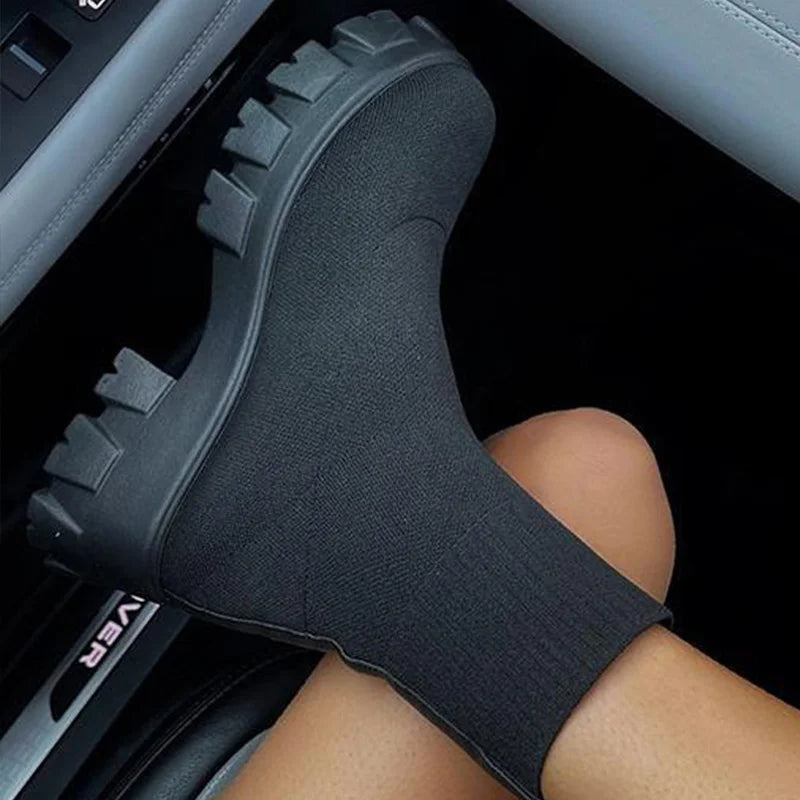 Elizabeth | Short Knitting Platform Boots - TrendHavenCo