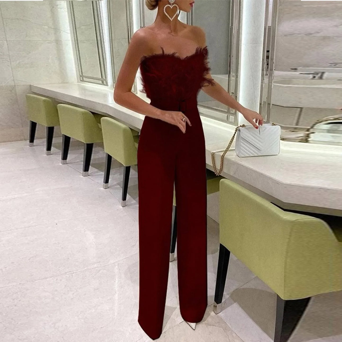 Maliyah | Feather Tube Top Sexy Jump Suits