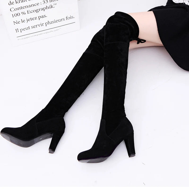 Scarlett | Stretch Fabrics High Heel Slip on Boots - TrendHavenCo