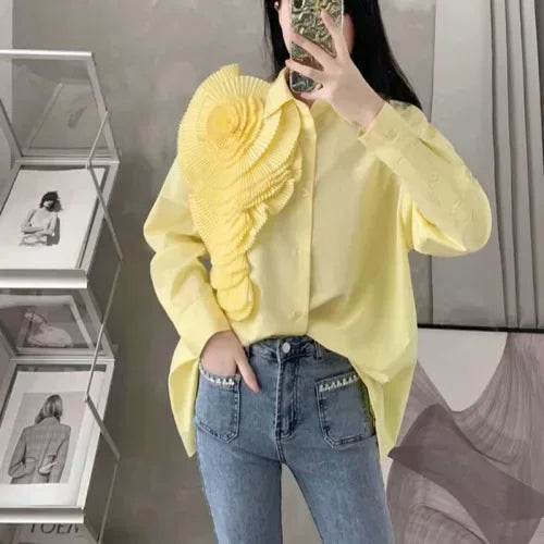 Brynn | Chic Fashion 3D Floral Turn Down Collar Blouse