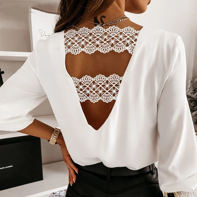 Gina | Lace Stitching Pullover Blouse - TrendHavenCo