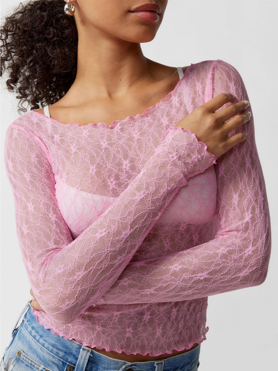 Elyna | Lace Pullover Retro Long Sleeve - TrendHavenCo