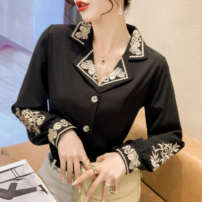 Mae | Chiffon Women's Blouse Embroidery Shirt - TrendHavenCo