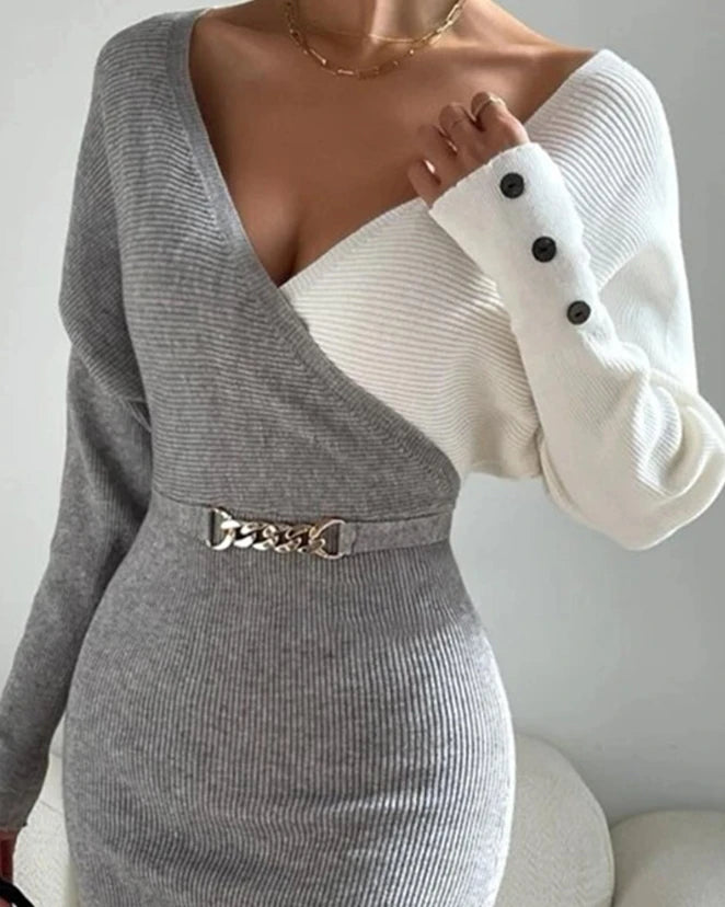 Maisie | Colorblock Long Sleeve Knit Dress