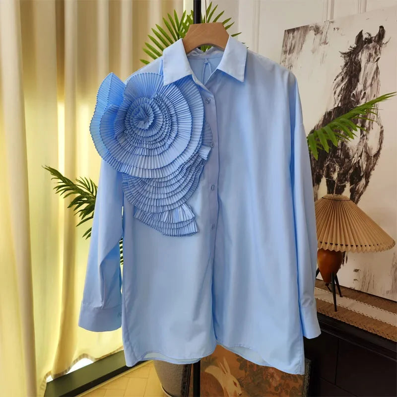 Brynn | Chic Fashion 3D Floral Turn Down Collar Blouse