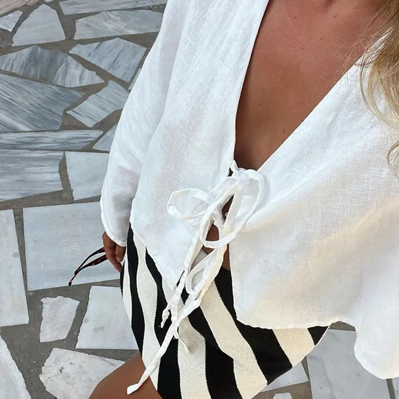 Finley | Loose Lace Up Bow Shirt Tops