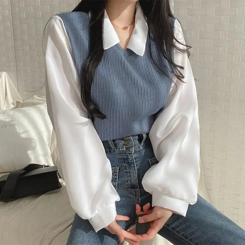 Mariam | False Two-piece Polo Collar Blouse