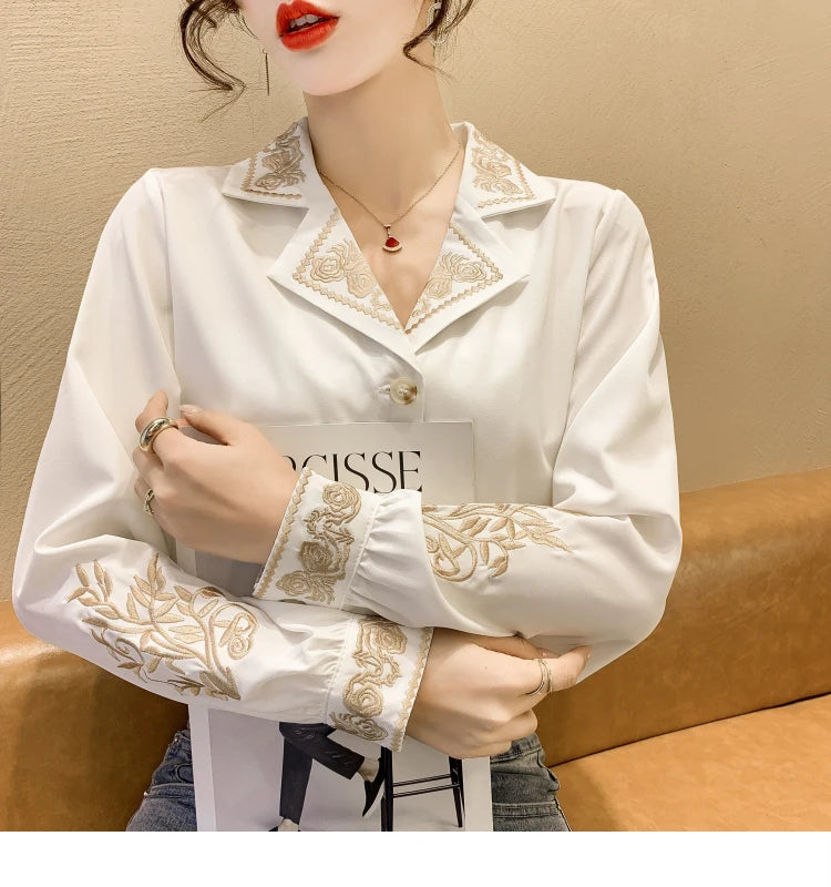 Mae | Chiffon Women's Blouse Embroidery Shirt - TrendHavenCo