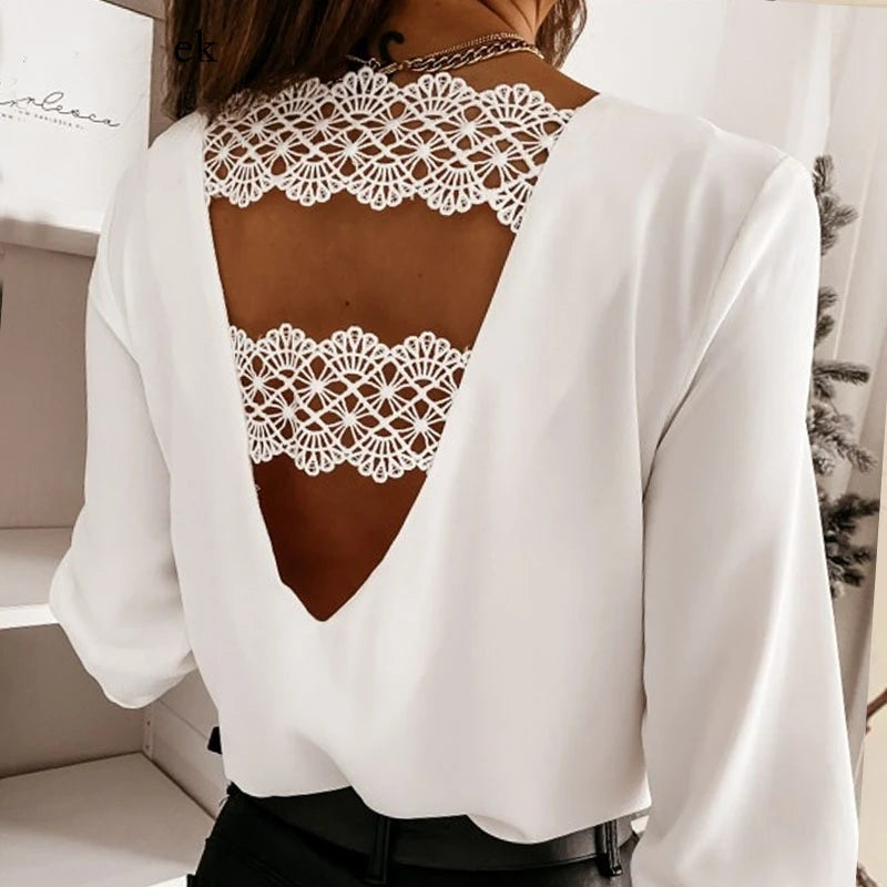Gina | Lace Stitching Pullover Blouse - TrendHavenCo