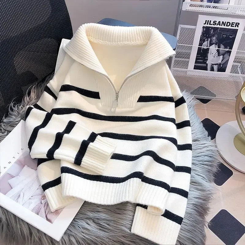 Wrenley | Zipper Stripe Underlay Pullover Sweater