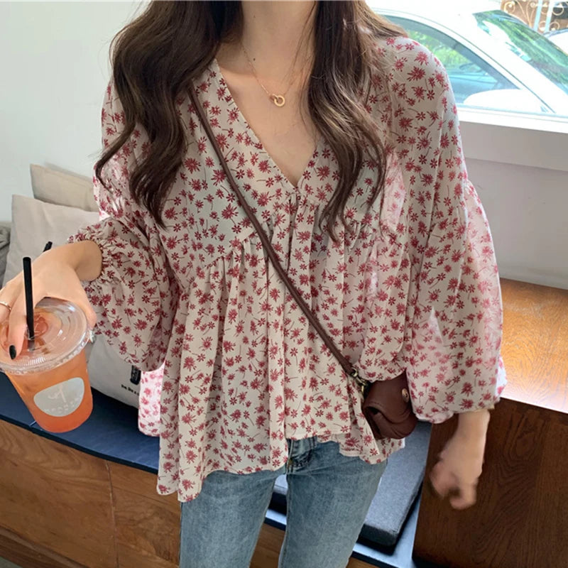 Sul | Loose Print Chiffon Blouse - TrendHavenCo