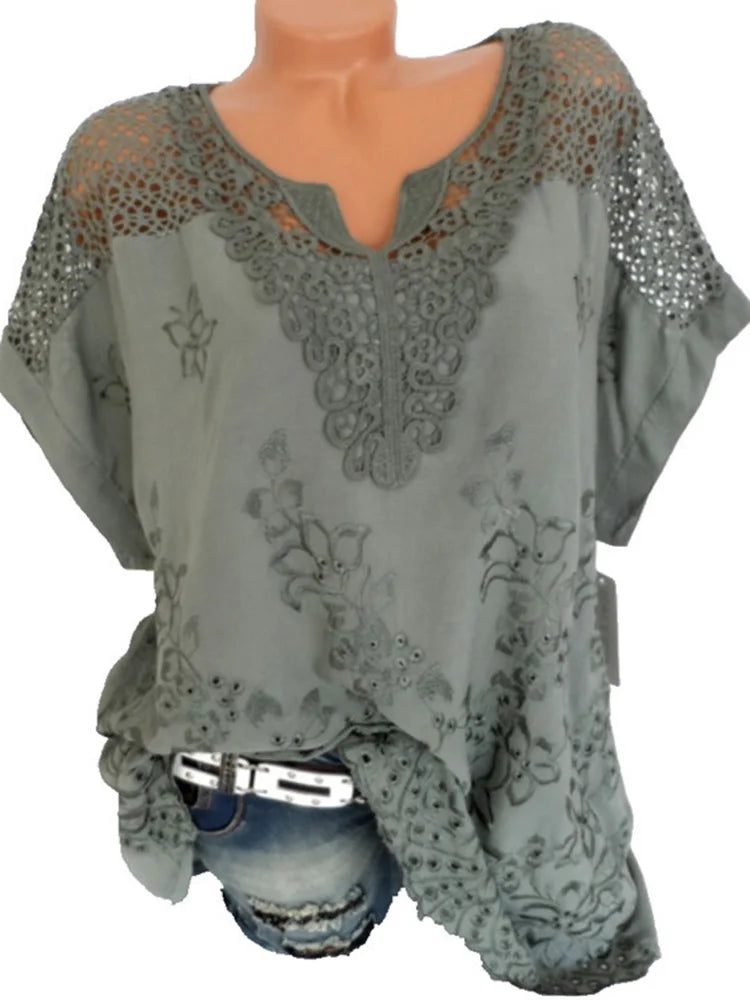 Celestine | Loose Short-Sleeved Lace Blouses - TrendHavenCo
