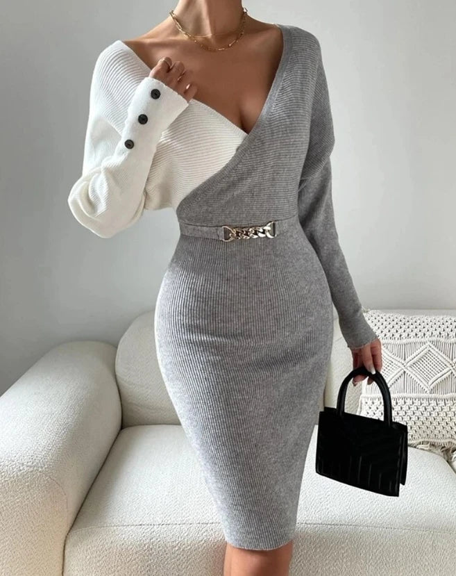 Maisie | Colorblock Long Sleeve Knit Dress