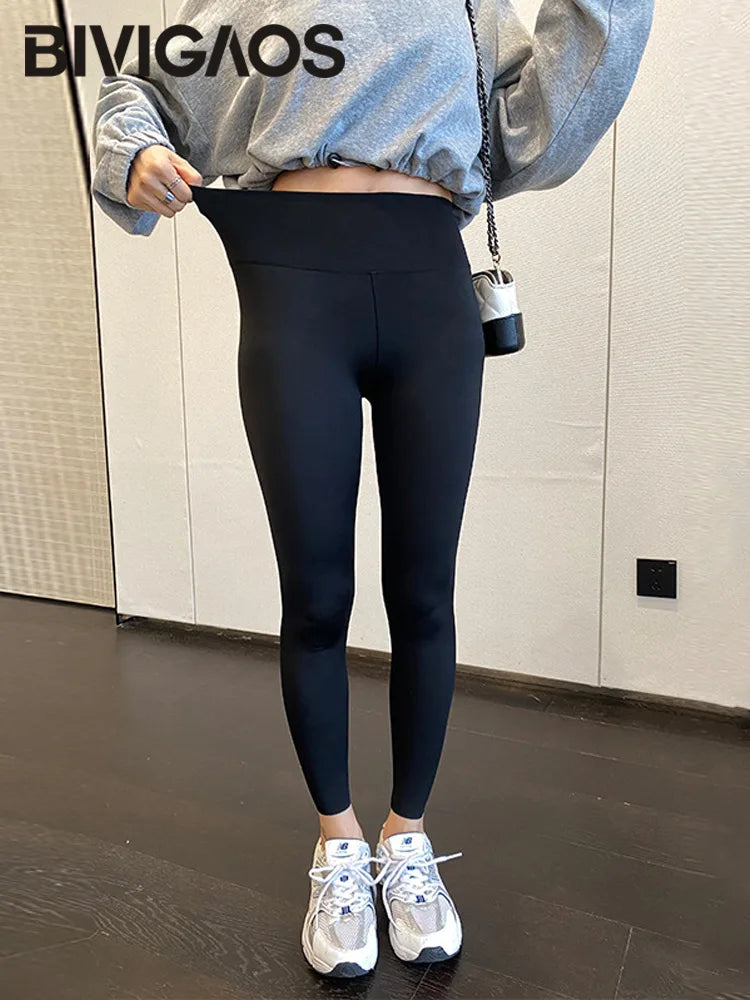 BIVIGAOS Spring New Leisure Shark Leggings Pants Women's Slim Tight-Fitting Elastic High Waist Black Sports Fitness Leggings - TrendHavenCo