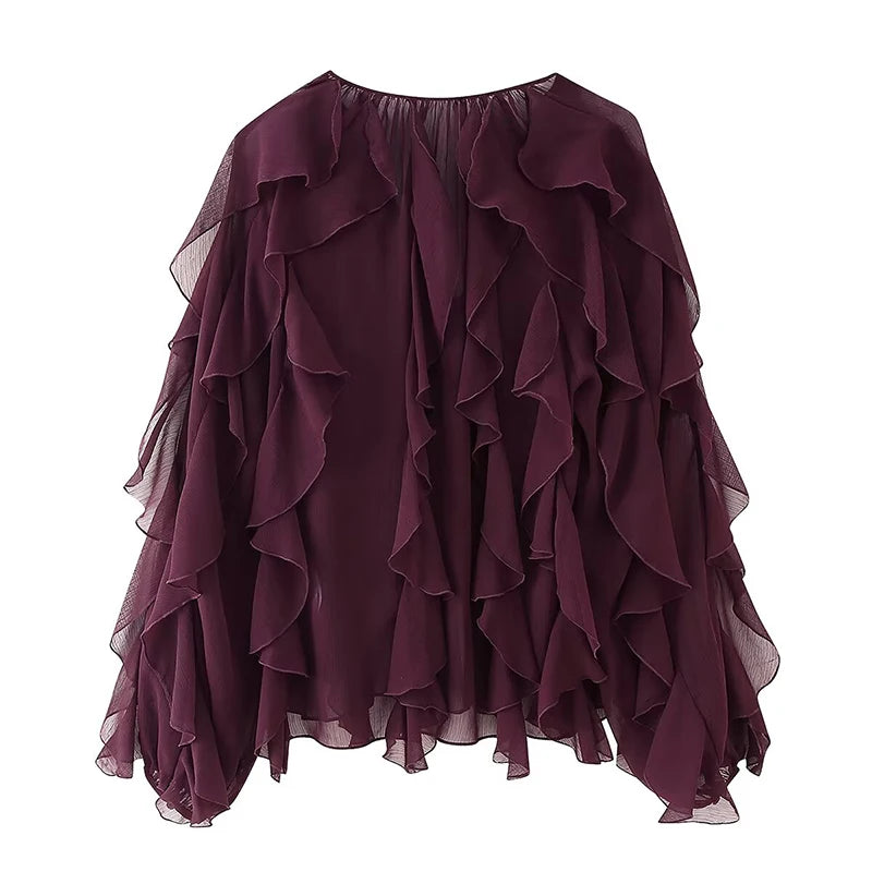 Azalea | Sexy Semi-sheer Ruffle Shirt Long Sleeve Blouse