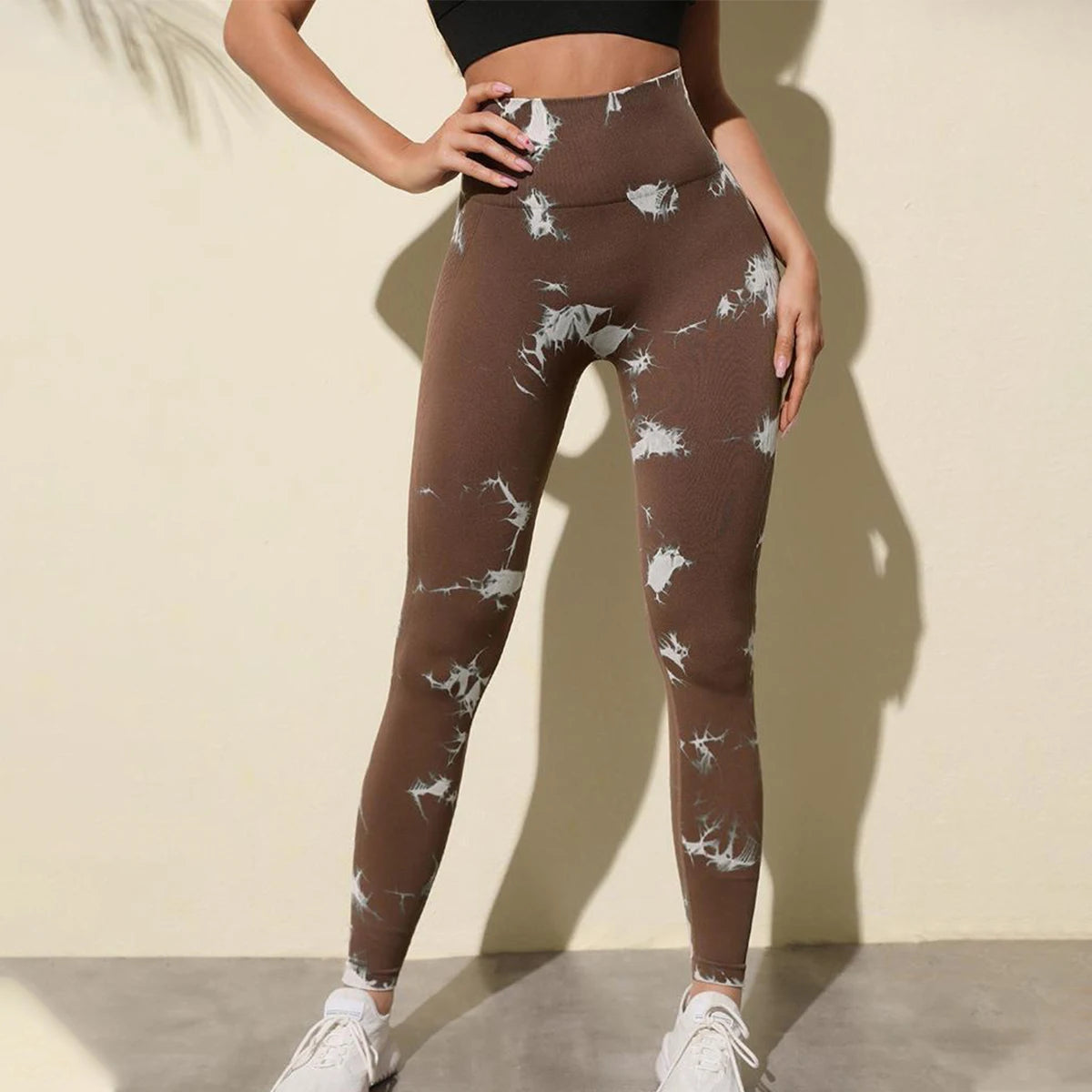 Seamless Tie-dye Yoga Pants Women's High-waist Abdomen Peach Hip Fitness Pants Stretch Sports Leggings - TrendHavenCo