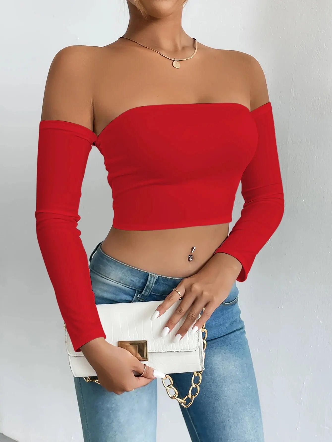 Skye | Off Shoulder Long Sleeve Crop Top
