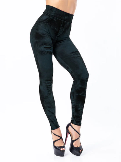 Women Imitation Jeans Stretch Leggings Fashion Sexy Slim Push Up Lady Gym Leggings Causal Simple High Waist Streetwear Leggings - TrendHavenCo