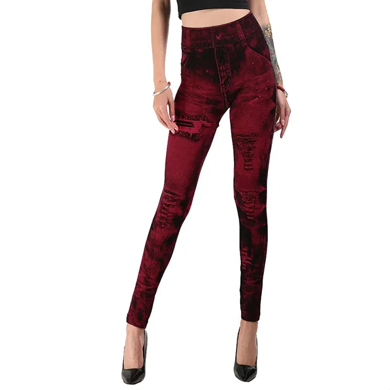 Women Imitation Jeans Stretch Leggings Fashion Sexy Slim Push Up Lady Gym Leggings Causal Simple High Waist Streetwear Leggings - TrendHavenCo