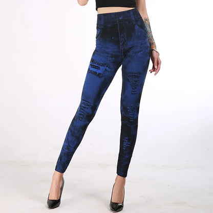 Women Imitation Jeans Stretch Leggings Fashion Sexy Slim Push Up Lady Gym Leggings Causal Simple High Waist Streetwear Leggings - TrendHavenCo