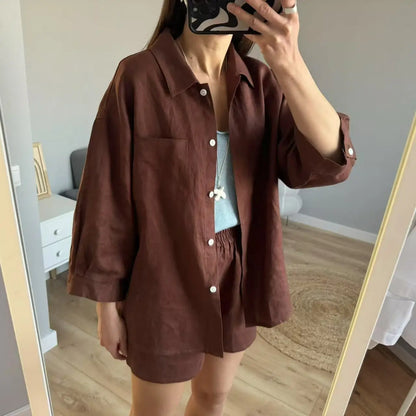 Ellen | Casual Linen Blouse Shorts Sets