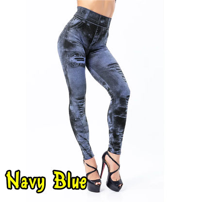 Women Imitation Jeans Stretch Leggings Fashion Sexy Slim Push Up Lady Gym Leggings Causal Simple High Waist Streetwear Leggings - TrendHavenCo