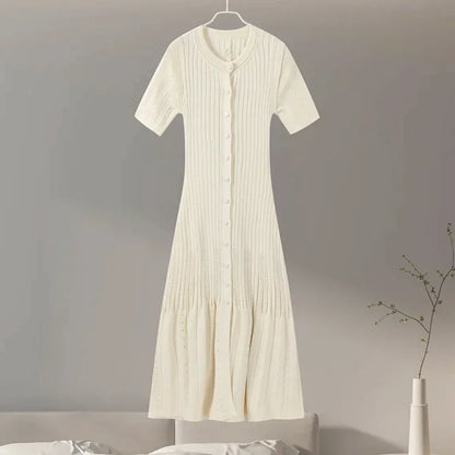 Ailani | Elegant Knit Slim O-neck Long Dress