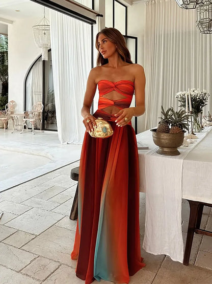 Aisha | Strapless Long Dress Ruffled High Waist