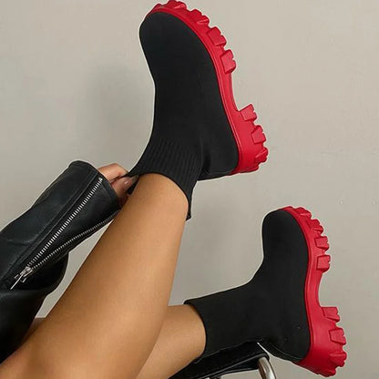 Elizabeth | Short Knitting Platform Boots - TrendHavenCo