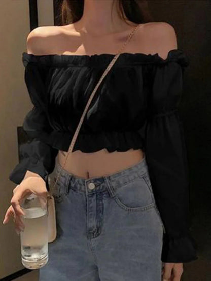 Anna | Long sleeve Sexy Blouse Off Shoulder Top - TrendHavenCo