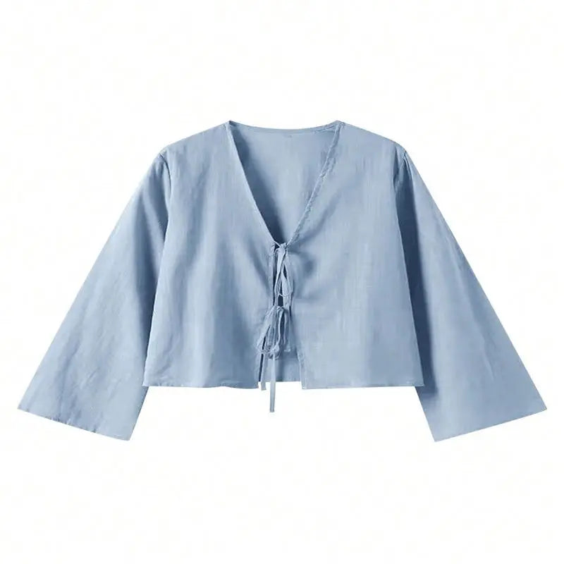 Denise | Sexy Lace Up Hollow Out Shirt V-neck - TrendHavenCo