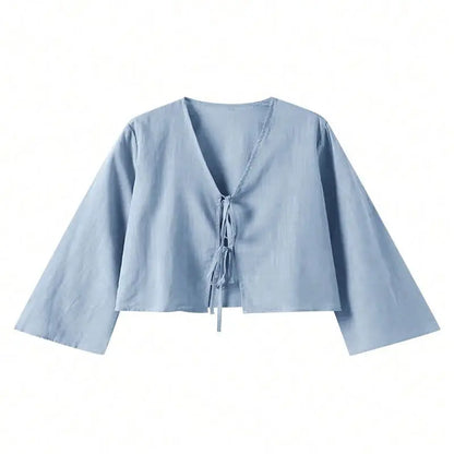 Denise | Sexy Lace Up Hollow Out Shirt V-neck - TrendHavenCo