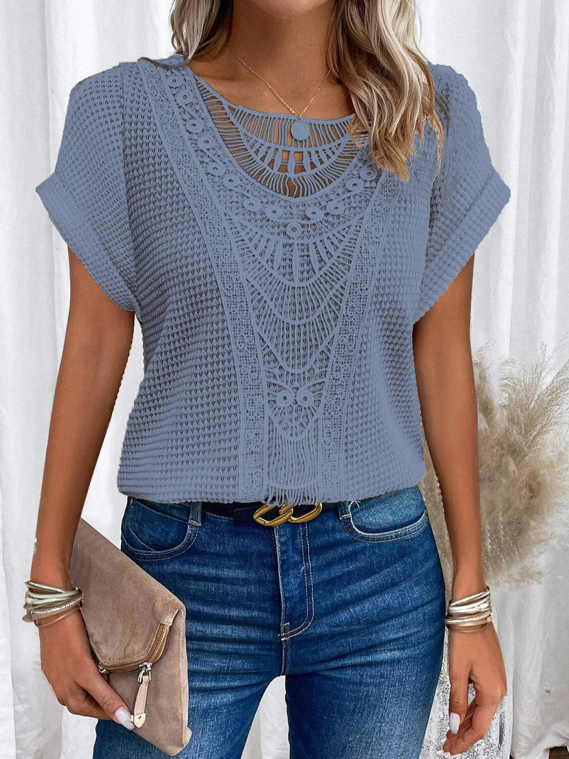 Elisse | Fashion Lace Stitching T-shirt For Women - TrendHavenCo