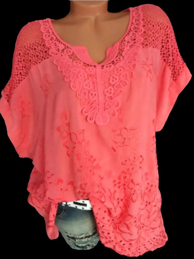 Celestine | Loose Short-Sleeved Lace Blouses - TrendHavenCo