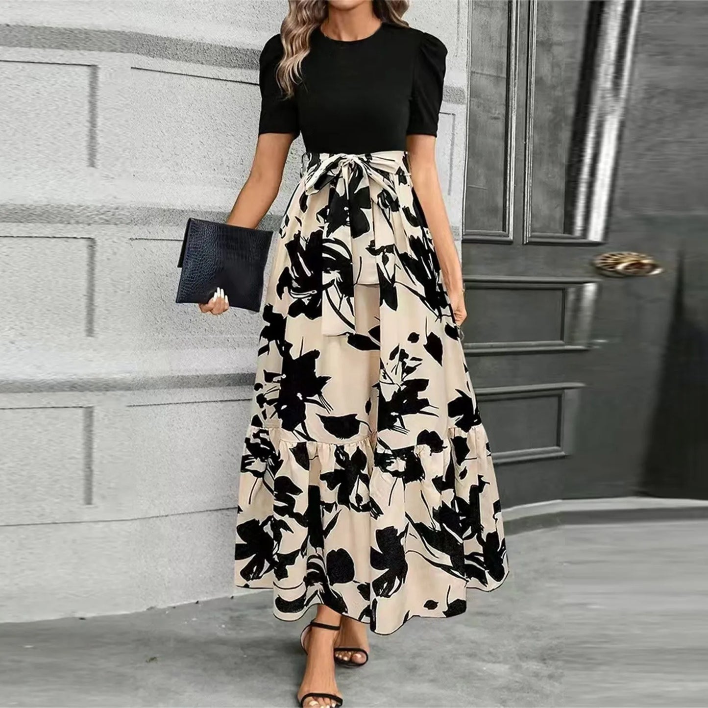 Amy | High Waist Floral Print Dress