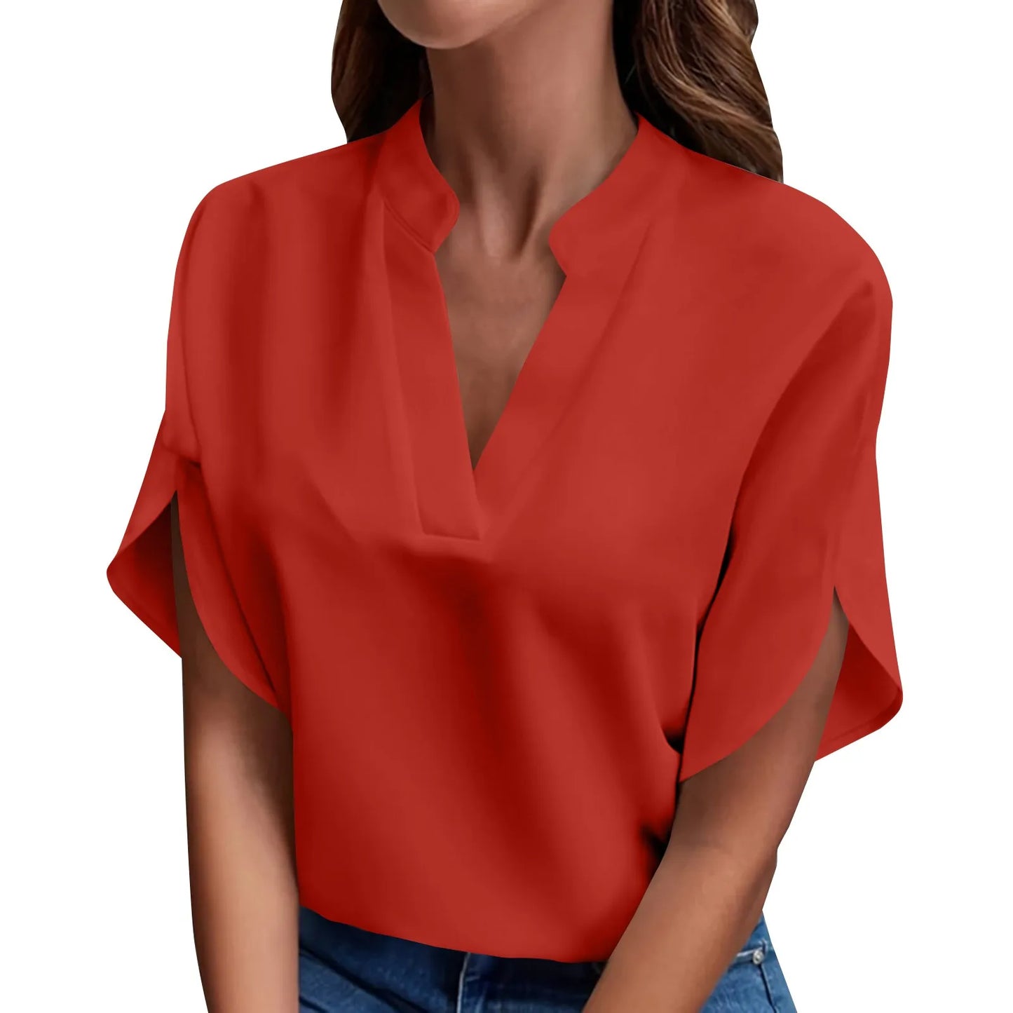 Willa | Short Sleeve Solid V Neck Loose Shirts